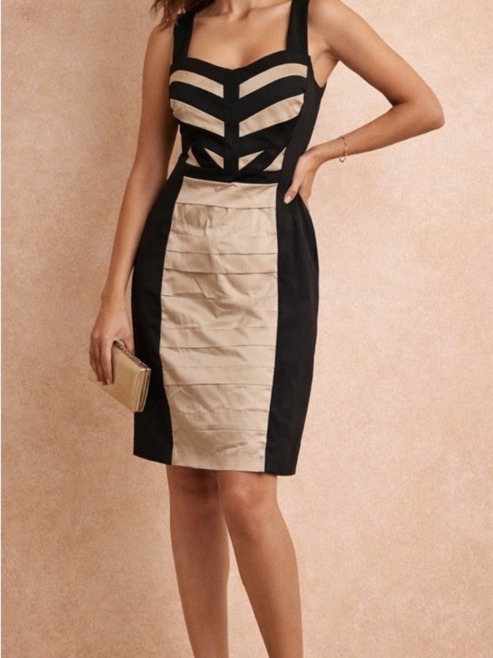 Cache Black and Beige Colorblock Midi Dress